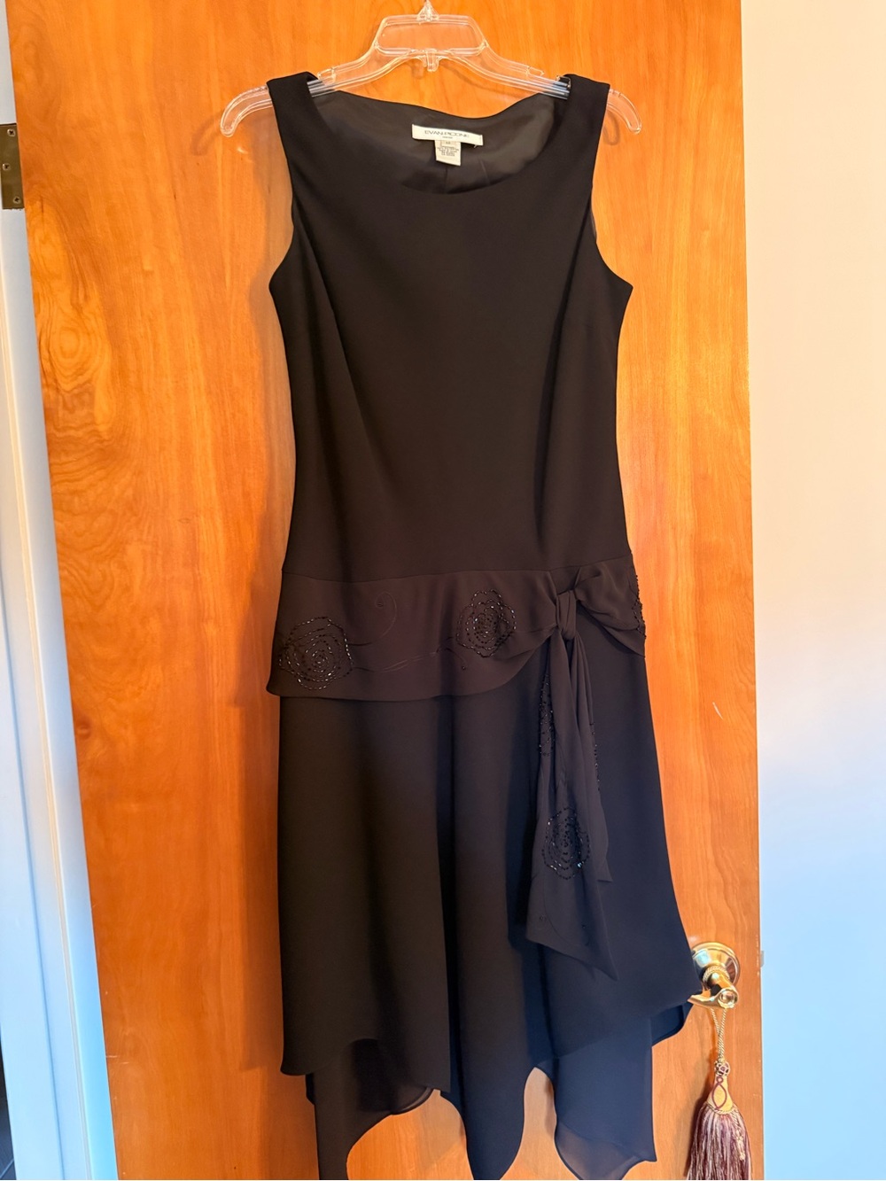 Evan Picone Black Sleeveless Asymmetrical Dress with Sash